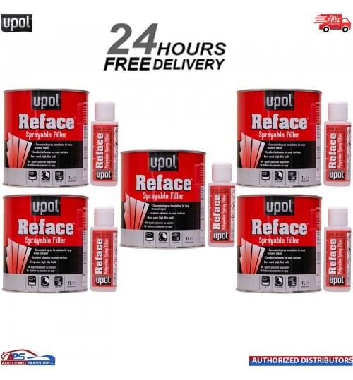 5x U-pol Reface Polyester Spray Filler 1 Litre with Hardener